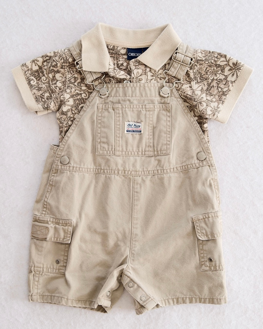 Vintage Old Navy Shortalls + Cherokee Polo Bodysuit: 18m - Yellow Clover Vintage Kids Clothes