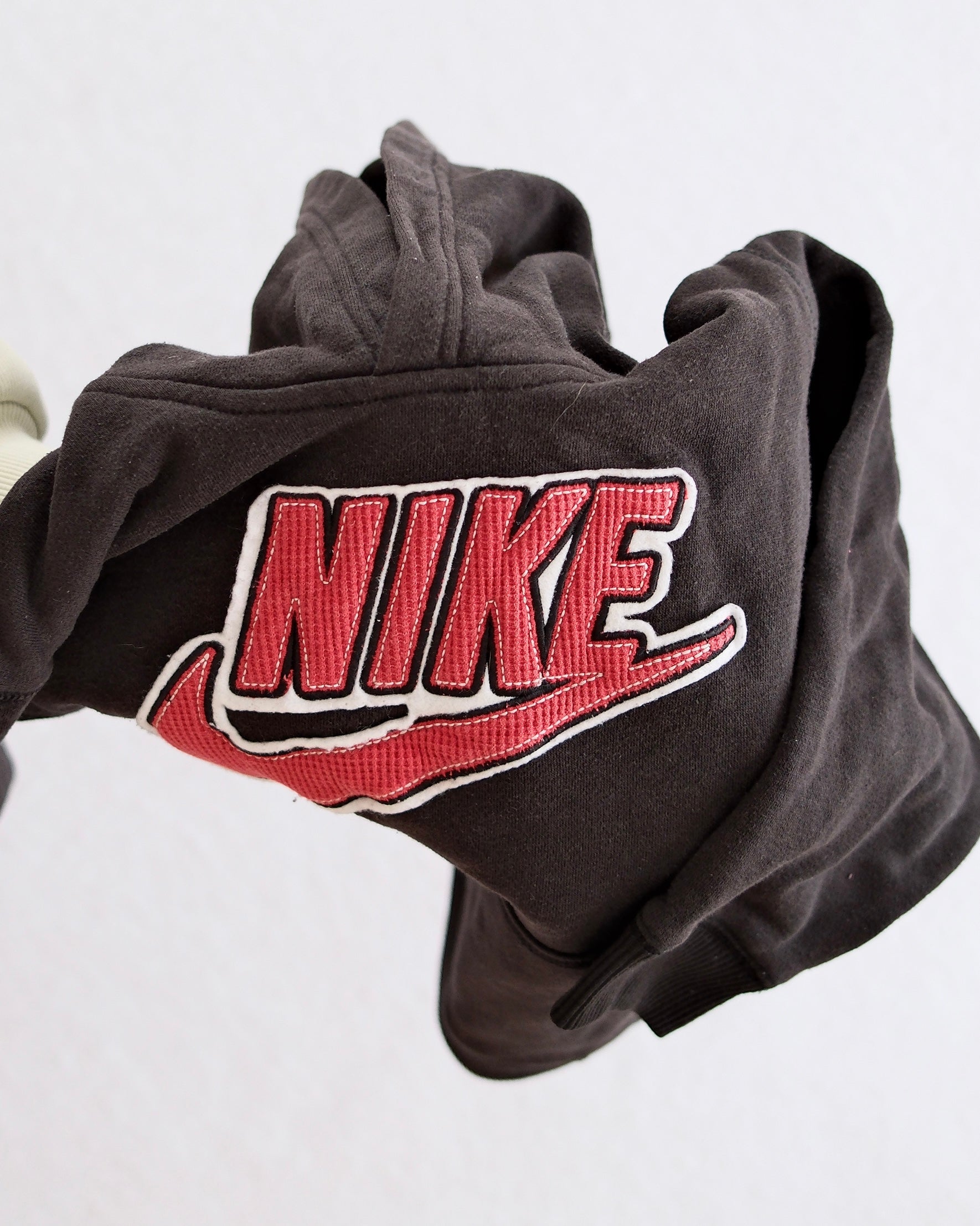 Y2K Nike black and red pullover hoodie with thermal fabric accents