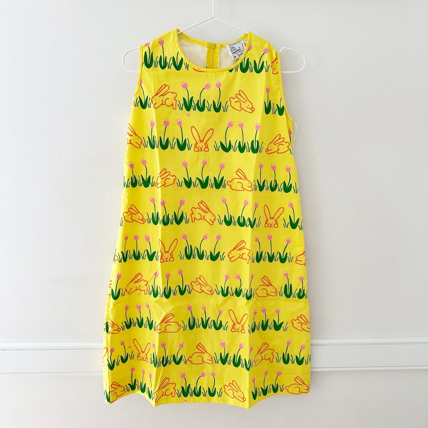 Vintage Wee Gentress Bunny Tulip Shift Dress: 12y? - Yellow Clover Vintage Kids Clothes