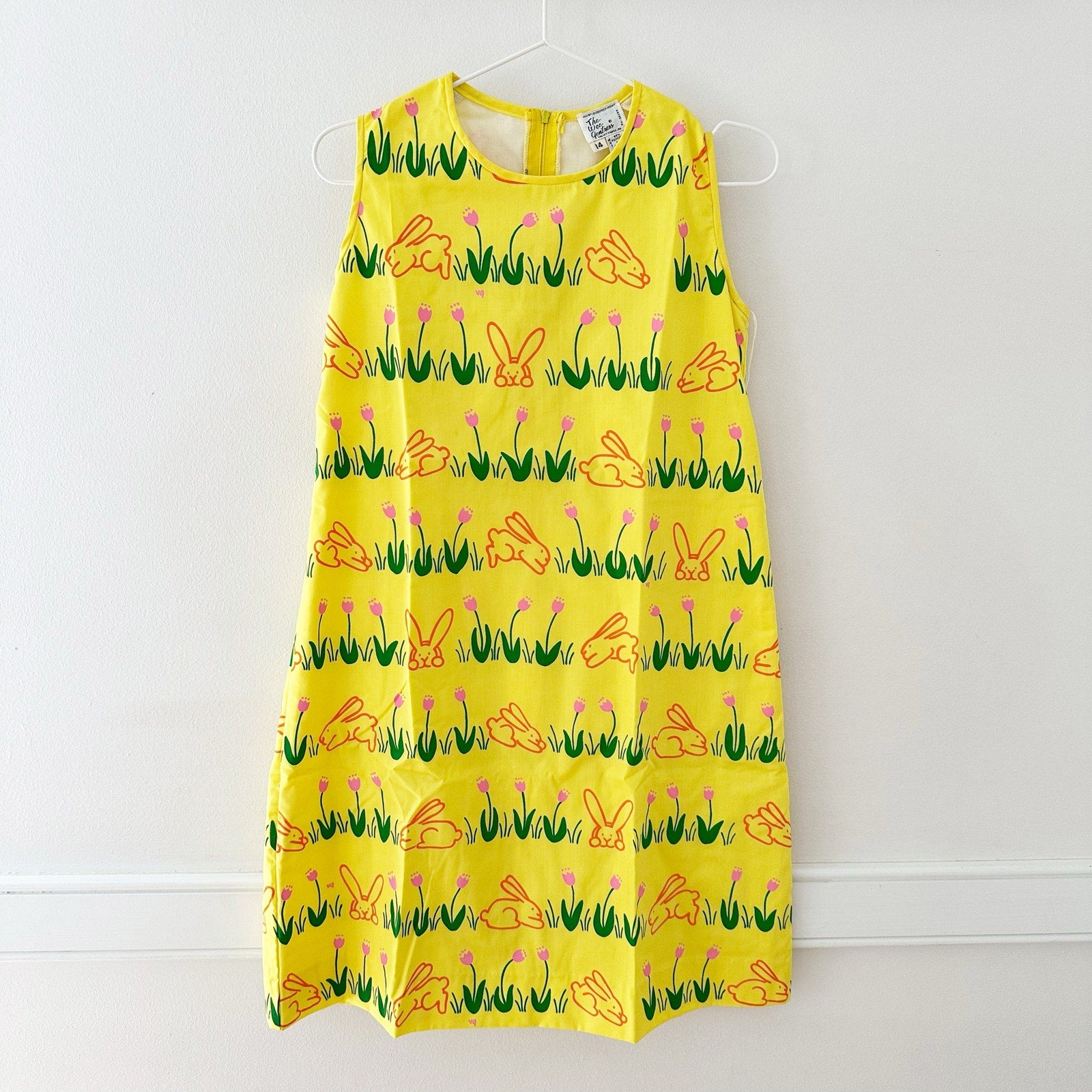 Vintage Wee Gentress Bunny Tulip Shift Dress: 12y? - Yellow Clover Vintage Kids Clothes