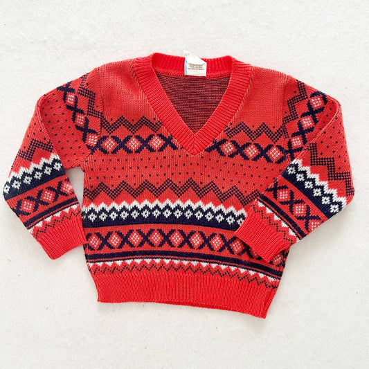 Vintage Unbranded Fair Isle Acrylic Sweater: 18m - Yellow Clover Vintage Kids Clothes