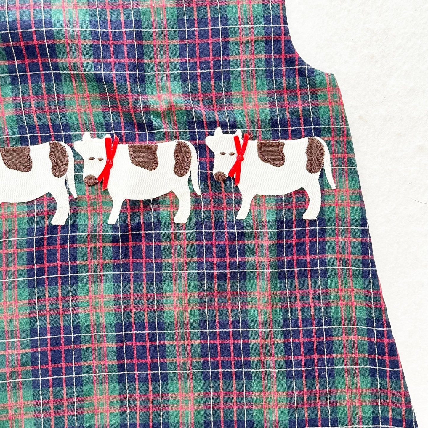 Vintage Kelly’s Kids Boutique Cow Appliqué Plaid Dress: 3T? - Yellow Clover Vintage Kids Clothes