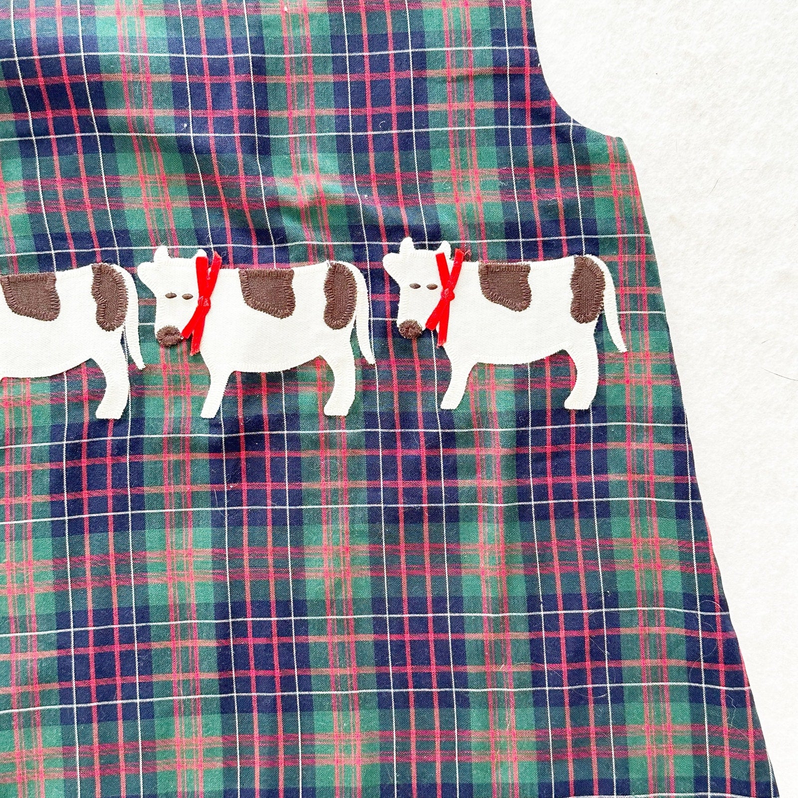 Vintage Kelly’s Kids Boutique Cow Appliqué Plaid Dress: 3T? - Yellow Clover Vintage Kids Clothes