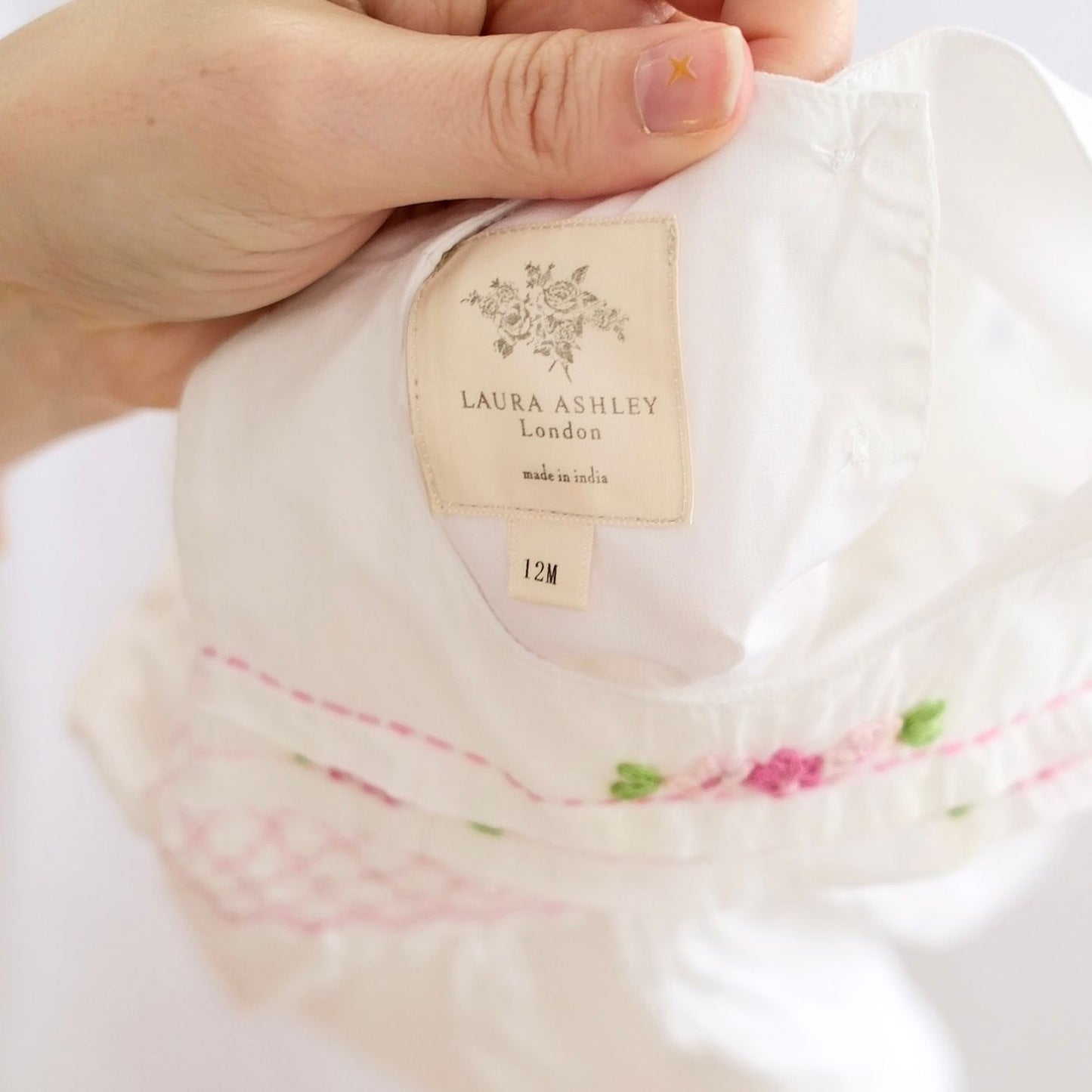 Modern Laura Ashley White Smocked Floral Baby Dress, 12M