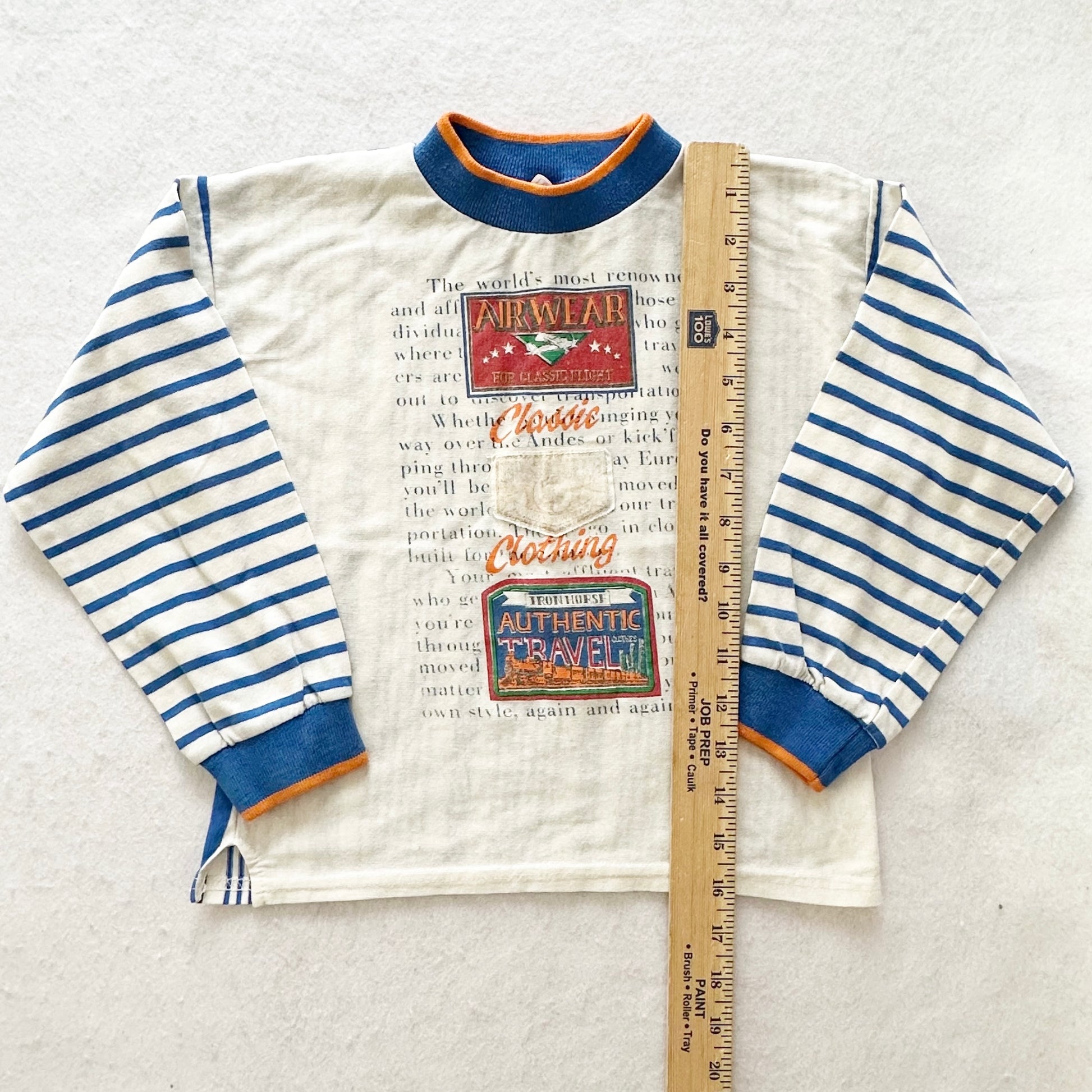 Vintage Buster Brown Travel Theme Striped Tee: 6y? - Yellow Clover Vintage Kids Clothes