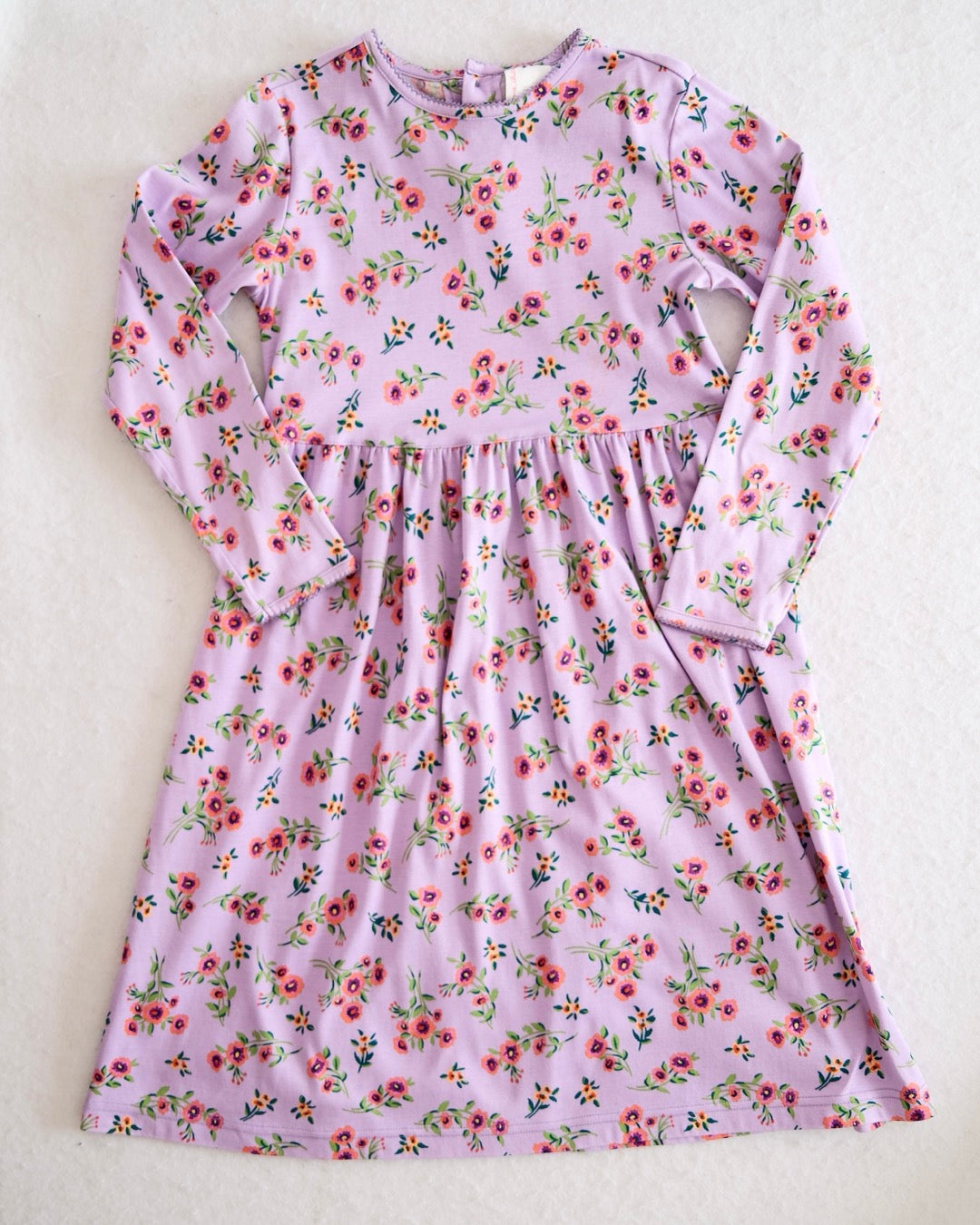 Vintage Hanna Andersson Purple Floral Long Sleeve Dress: 8y - Yellow Clover Vintage Kids Clothes