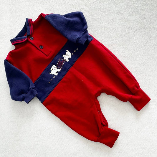 Vintage OshKosh Baby B’gosh Puppy Dogs Sweatshirt Romper: 12m? - Yellow Clover Vintage Kids Clothes
