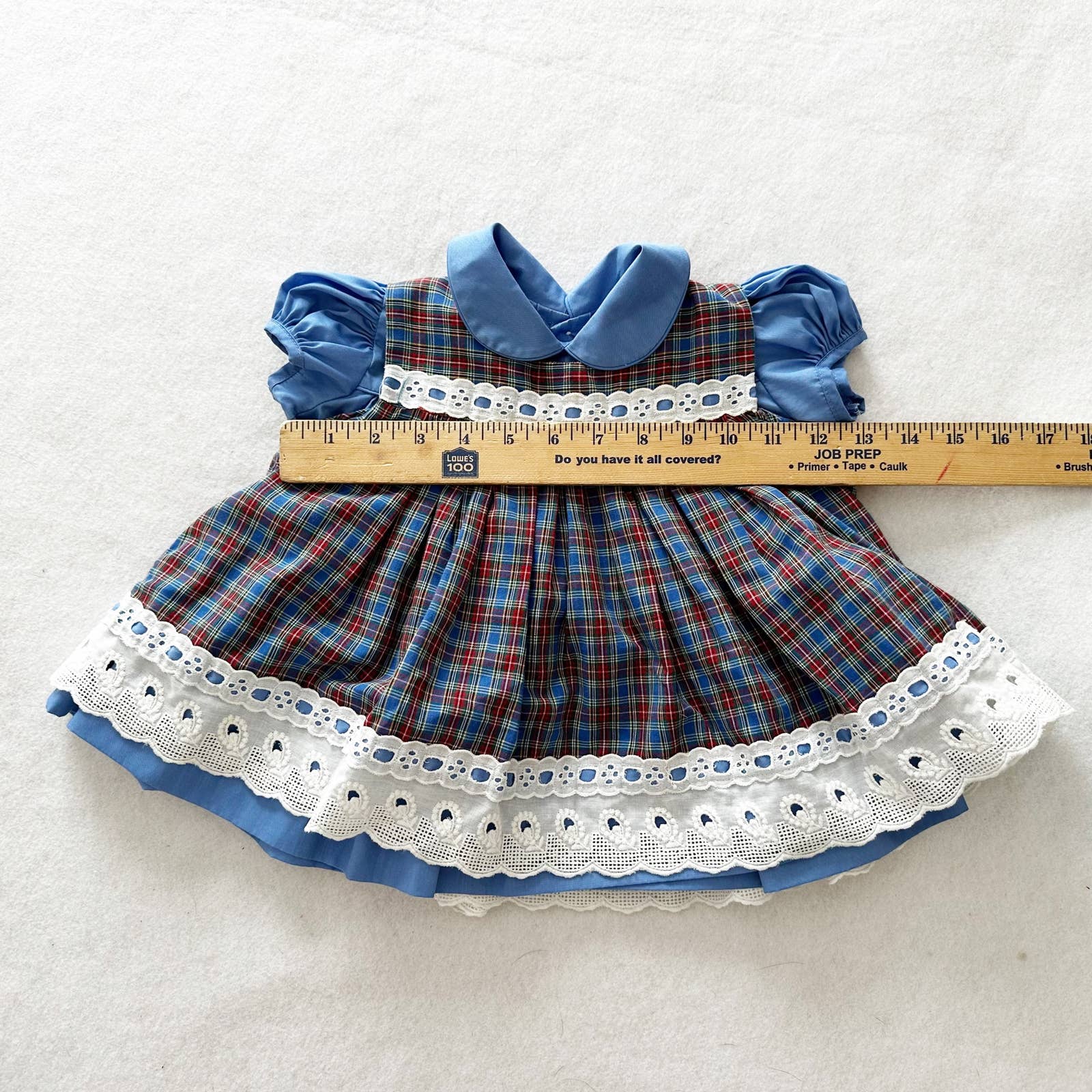 Vintage CI Castro Blue Plaid Pinafore Dress Set: 12m - Yellow Clover Vintage Kids Clothes