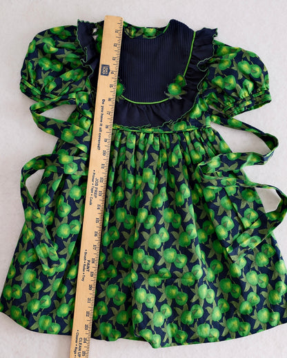 Vintage Spanish Green Apple Print Dress: 3T - Yellow Clover Vintage Kids Clothes