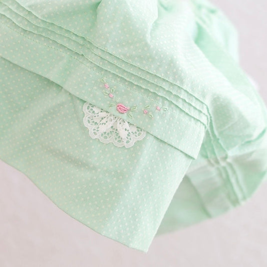 Vintage Mint Swiss Dot Smocked Embroidered Baby Bishop Dress, 12M