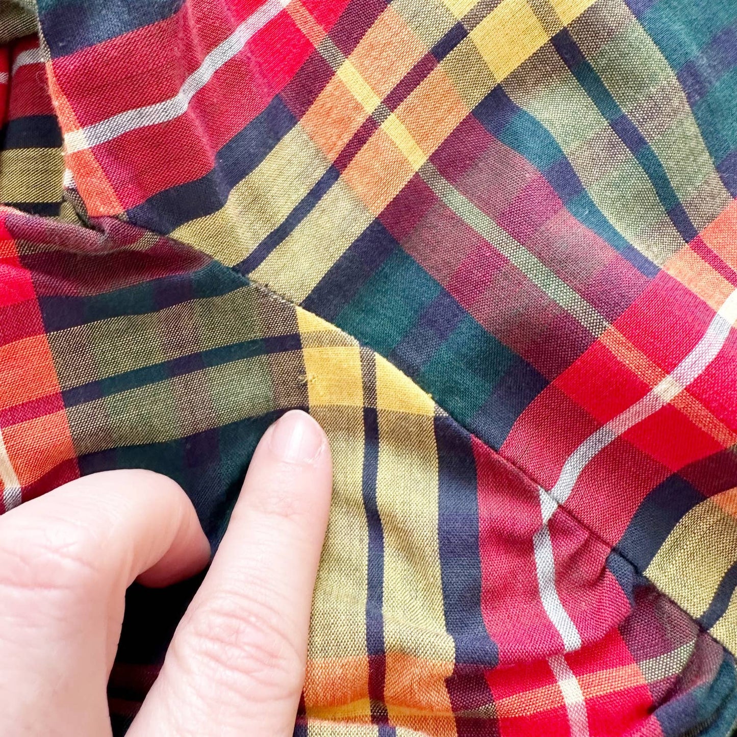 Vintage Plaid High Neck Crochet Lace Detail Dress: 4T - Yellow Clover Vintage Kids Clothes