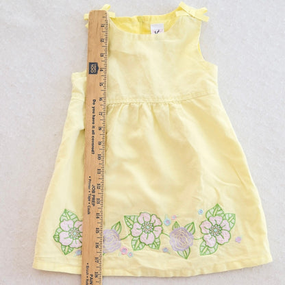 Y2K Old Navy Yellow Floral Embroidered Baby Dress, 18-24M