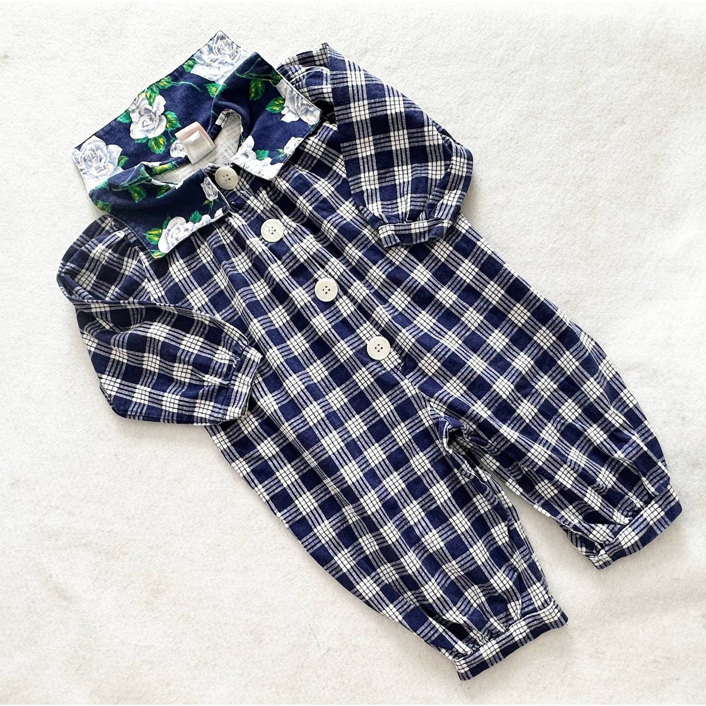 Vintage Sweet Potatoes Plaid Floral Collar Romper: 24m? - Yellow Clover Vintage Kids Clothes