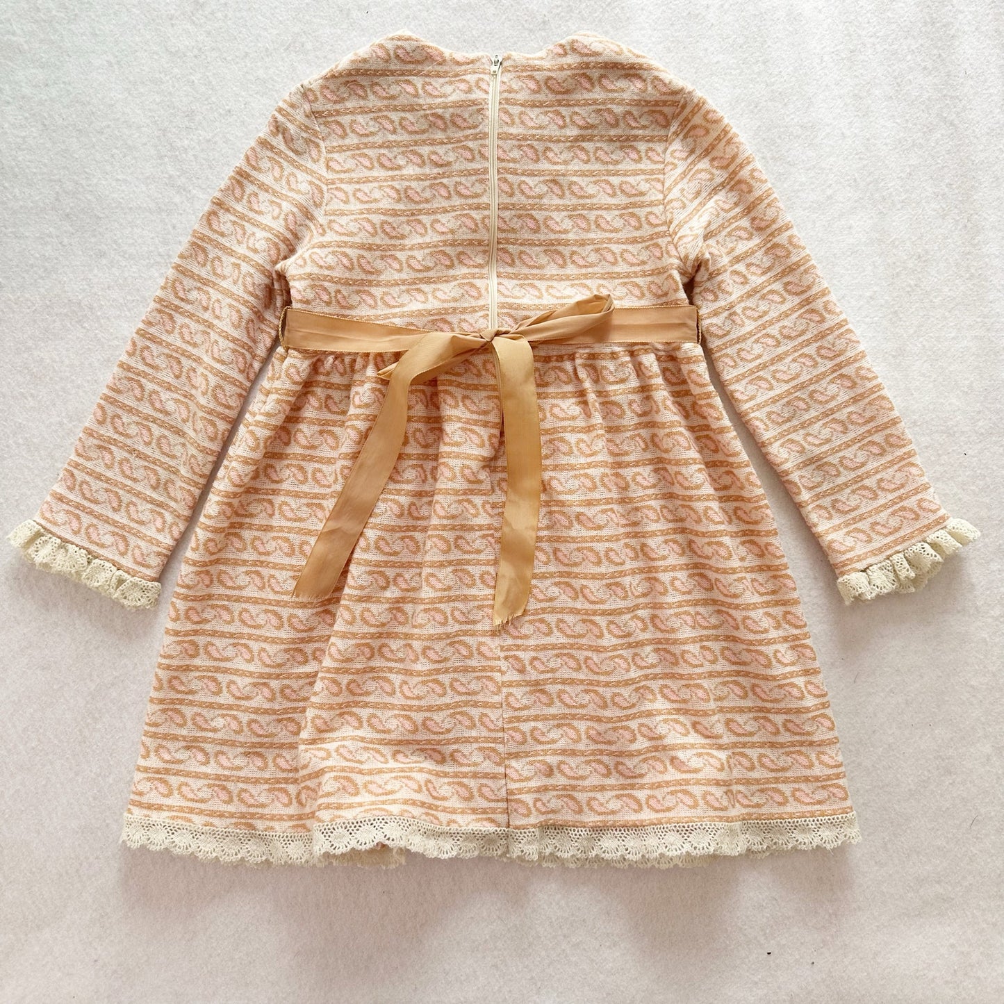 Vintage Cinderella Cream Knit Paisley Print Dress: 5T