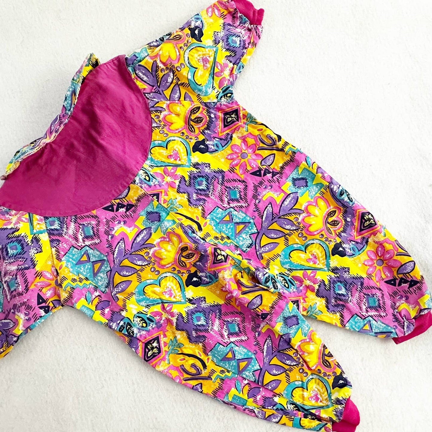 Vintage Rainbow Connection Funky Floral Jumpsuit Romper: 18m? - Yellow Clover Vintage Kids Clothes