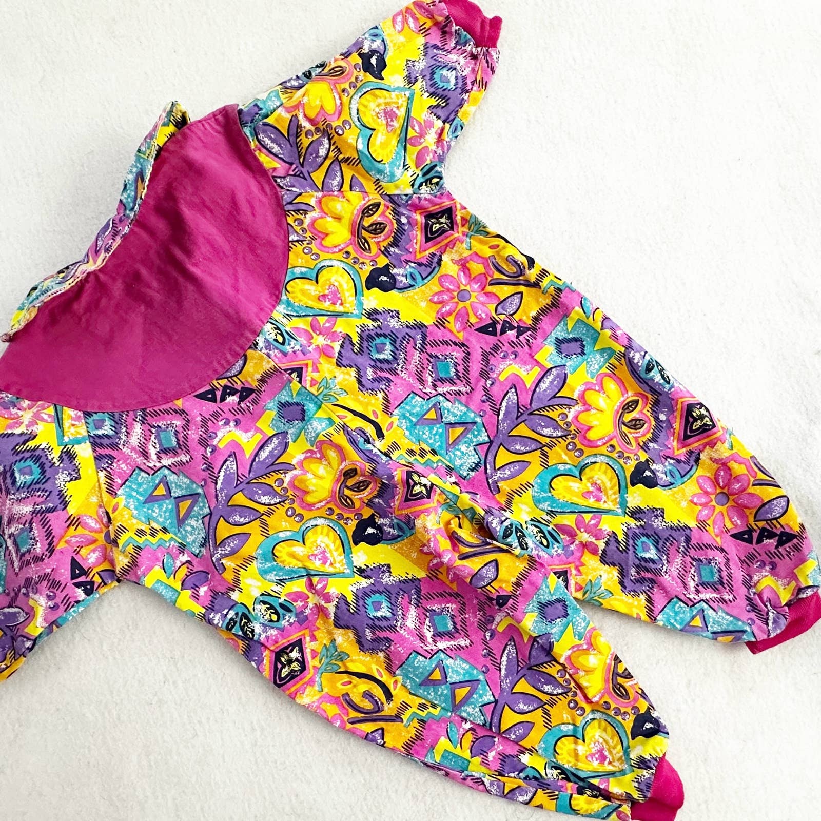 Vintage Rainbow Connection Funky Floral Jumpsuit Romper: 18m? - Yellow Clover Vintage Kids Clothes