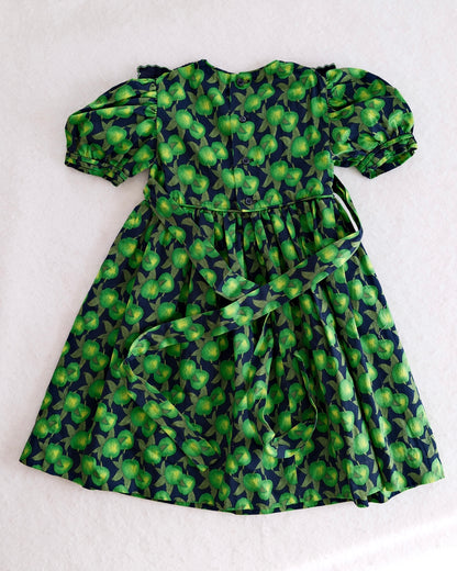 Vintage Spanish Green Apple Print Dress: 3T - Yellow Clover Vintage Kids Clothes