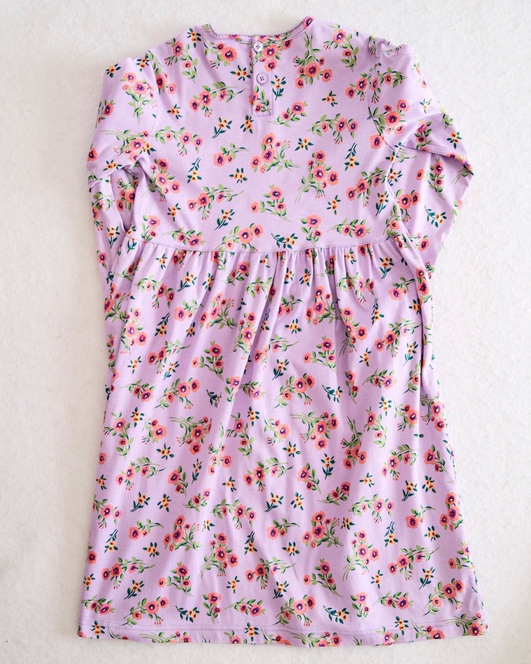Vintage Hanna Andersson Purple Floral Long Sleeve Dress: 8y - Yellow Clover Vintage Kids Clothes