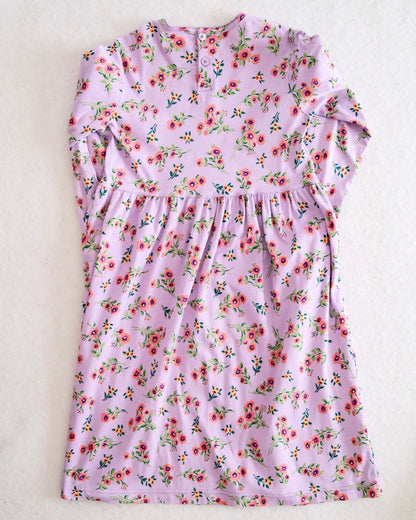 Vintage Hanna Andersson Purple Floral Long Sleeve Dress: 8y - Yellow Clover Vintage Kids Clothes
