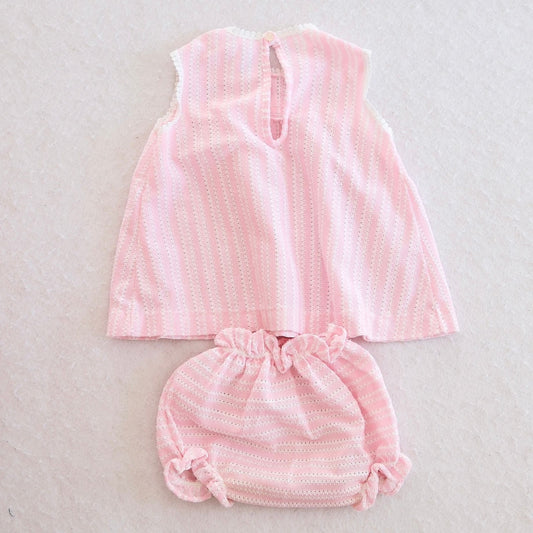 Vintage Carter's Pink Pointelle Eyelet Baby Top + Bloomer Set, 12M