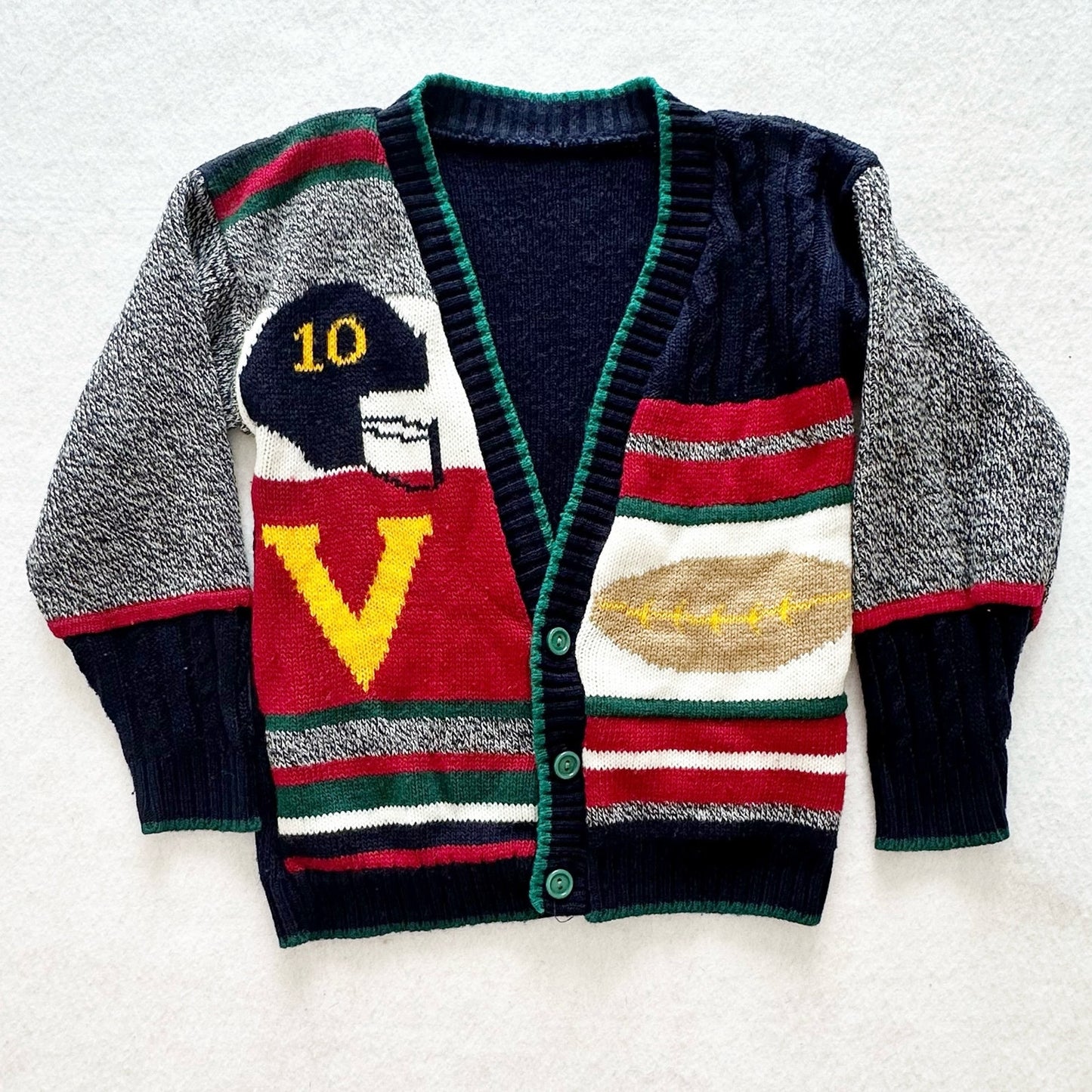 Vintage Football Theme Cardigan Sweater: 6y