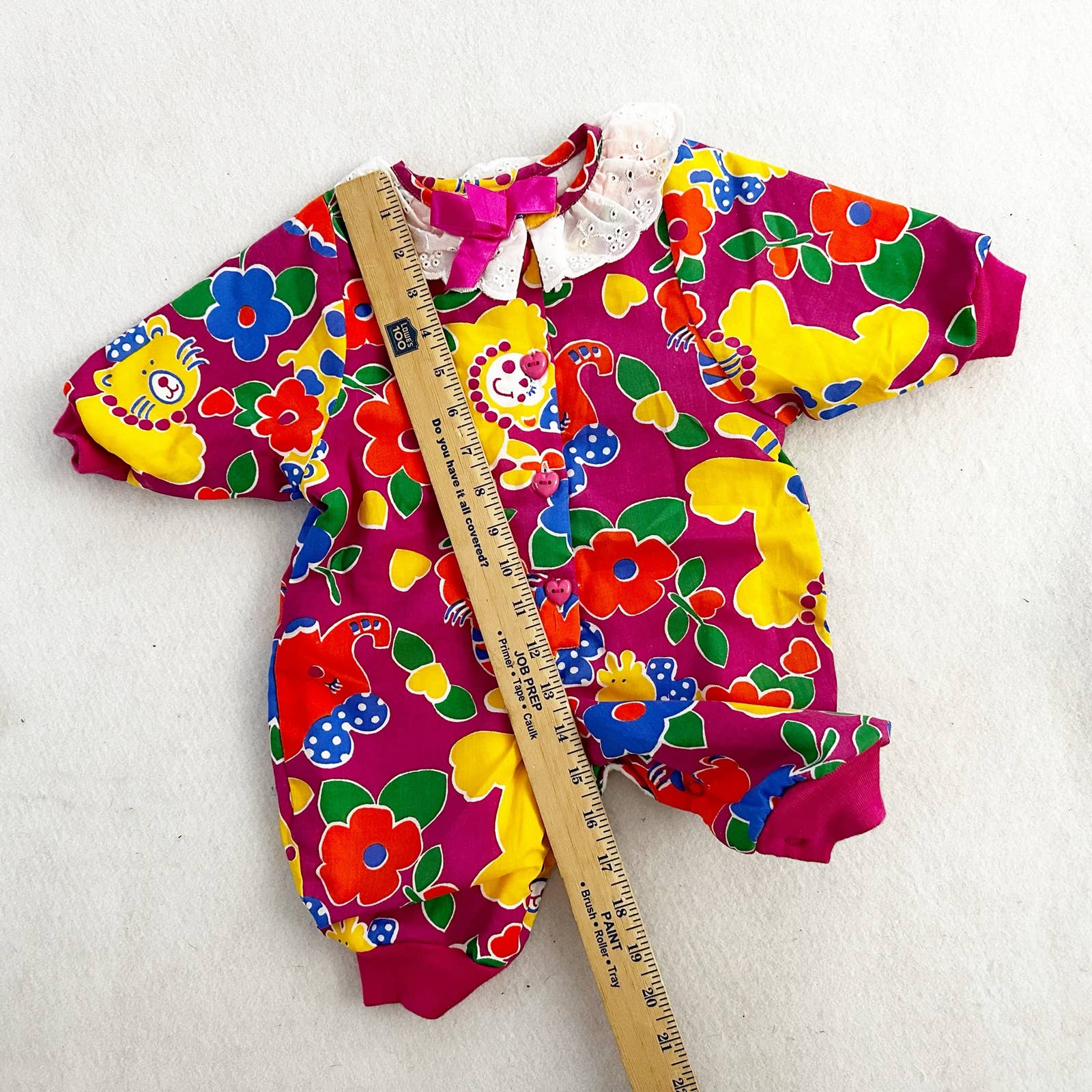 Vintage Lightning Bug Floral Animal Cozy Jumpsuit Romper: 9m - Yellow Clover Vintage Kids Clothes