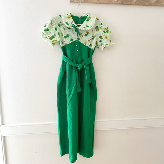 Vintage Green Floral 70s Maxi Dress: 10y? - Yellow Clover Vintage Kids Clothes