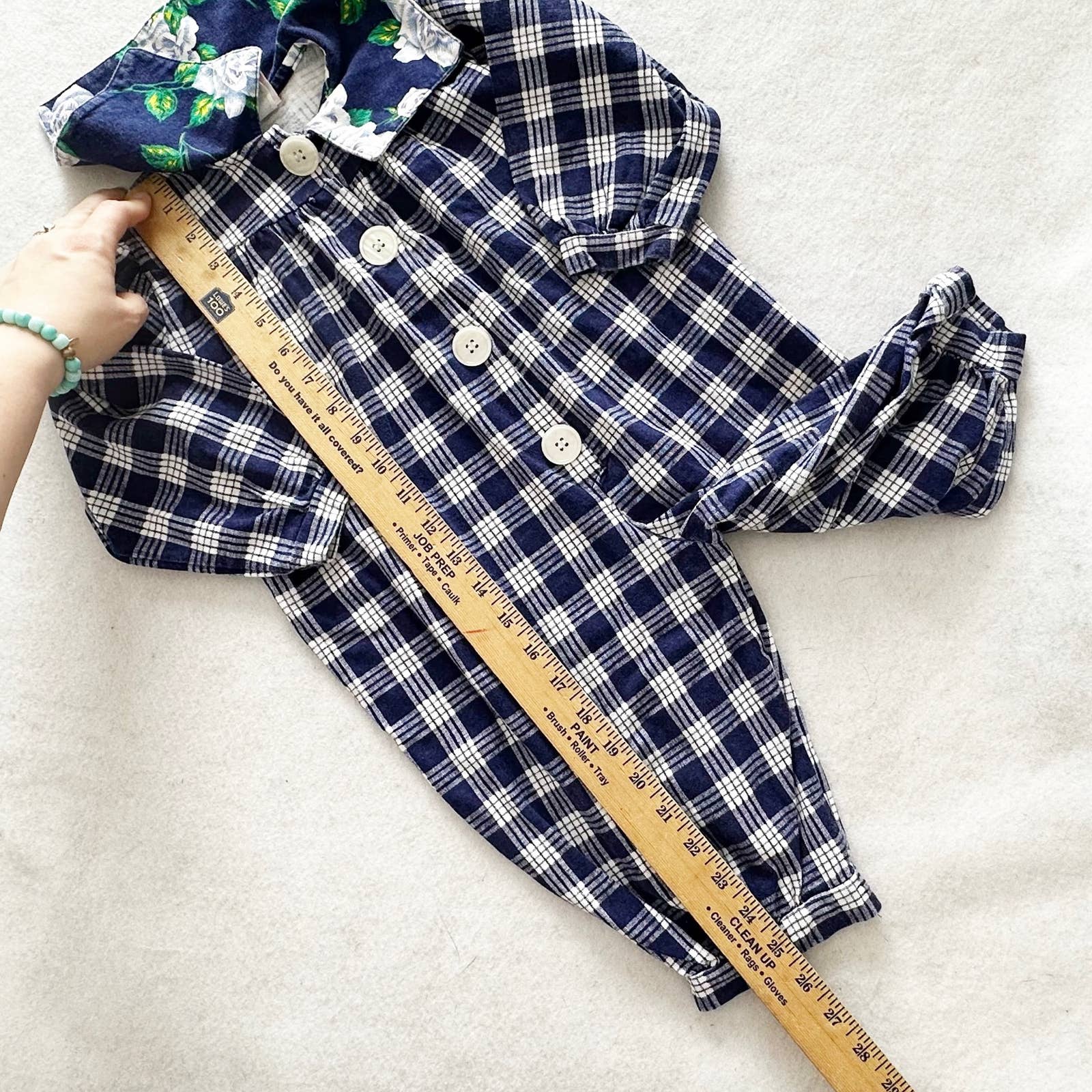 Vintage Sweet Potatoes Plaid Floral Collar Romper: 24m? - Yellow Clover Vintage Kids Clothes