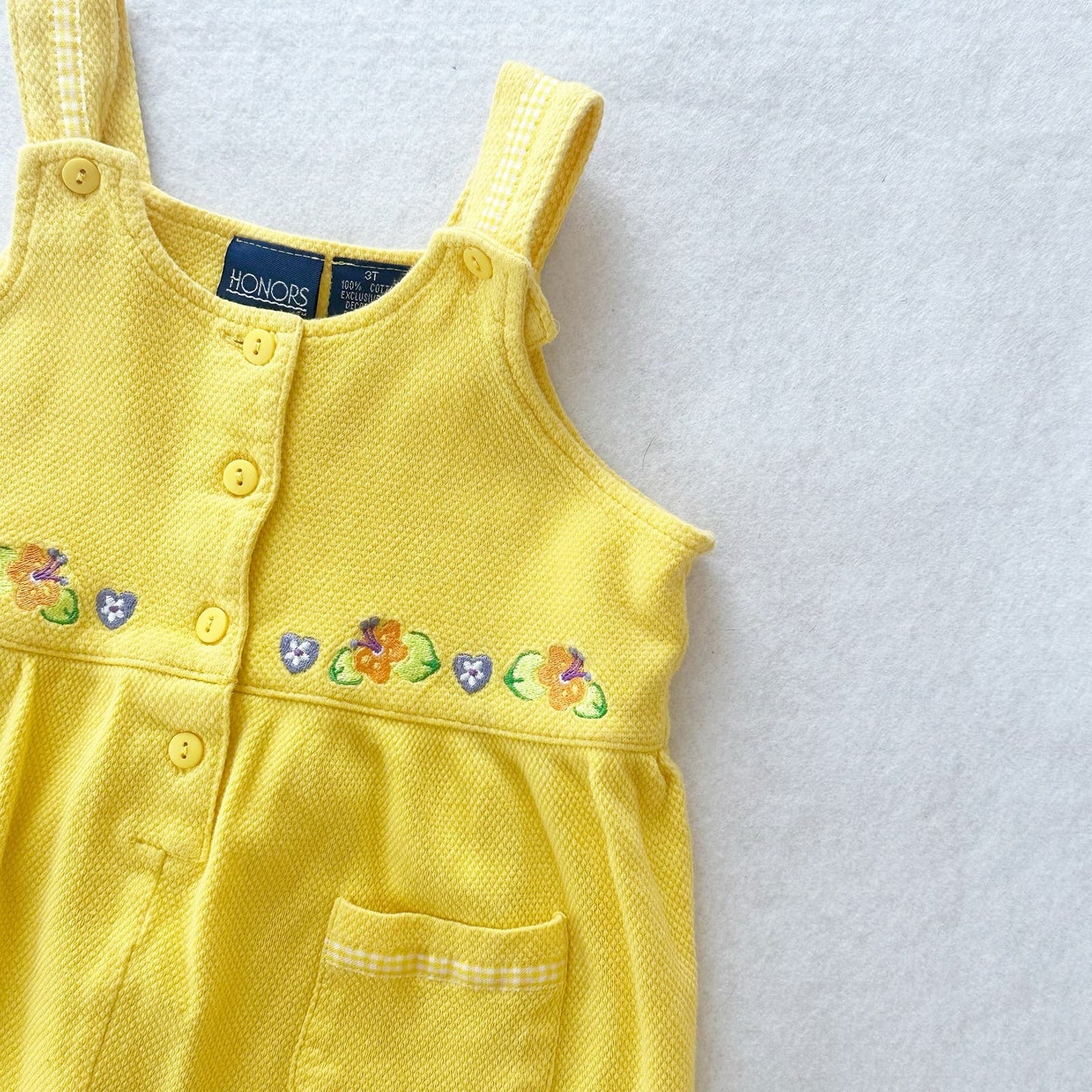 Vintage Honors Yellow Tropical Flower Embroidered Romper: 2T? - Yellow Clover Vintage Kids Clothes