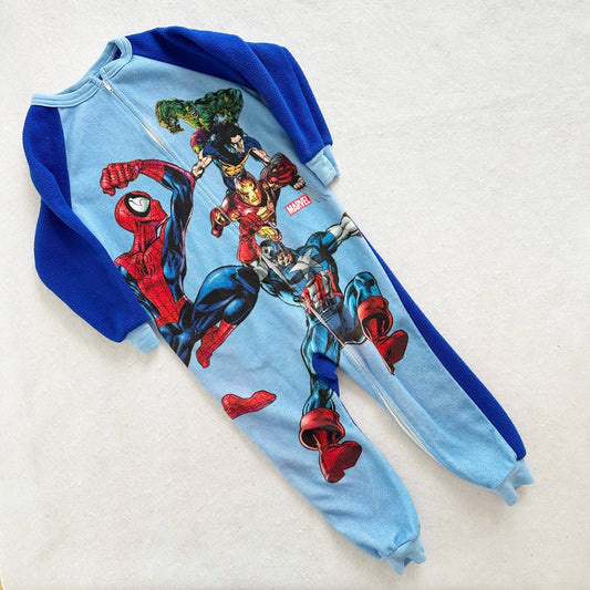 Y2K 2004 Marvel Superheroes Fleece Pajamas: 4T - Yellow Clover Vintage Kids Clothes