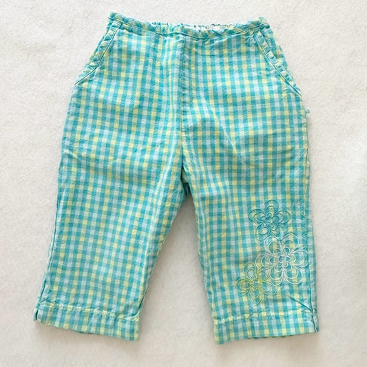 Y2K OshKosh Gingham Flower Embroidered Cropped Pants: 2T