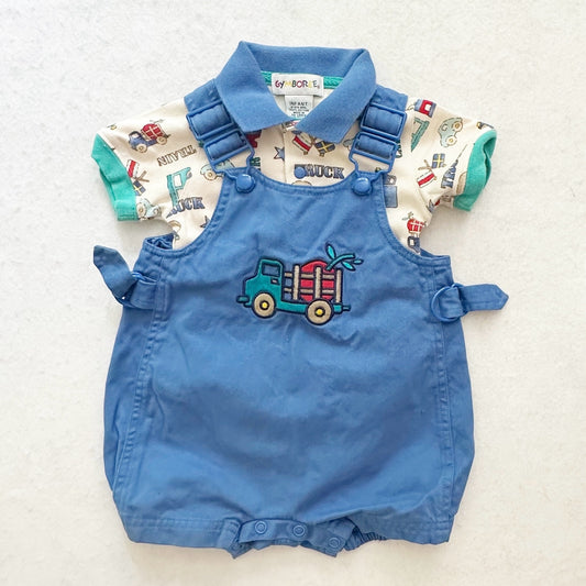 Vintage Gymboree Apple Farm Truck Romper Set: 12m - Yellow Clover Vintage Kids Clothes