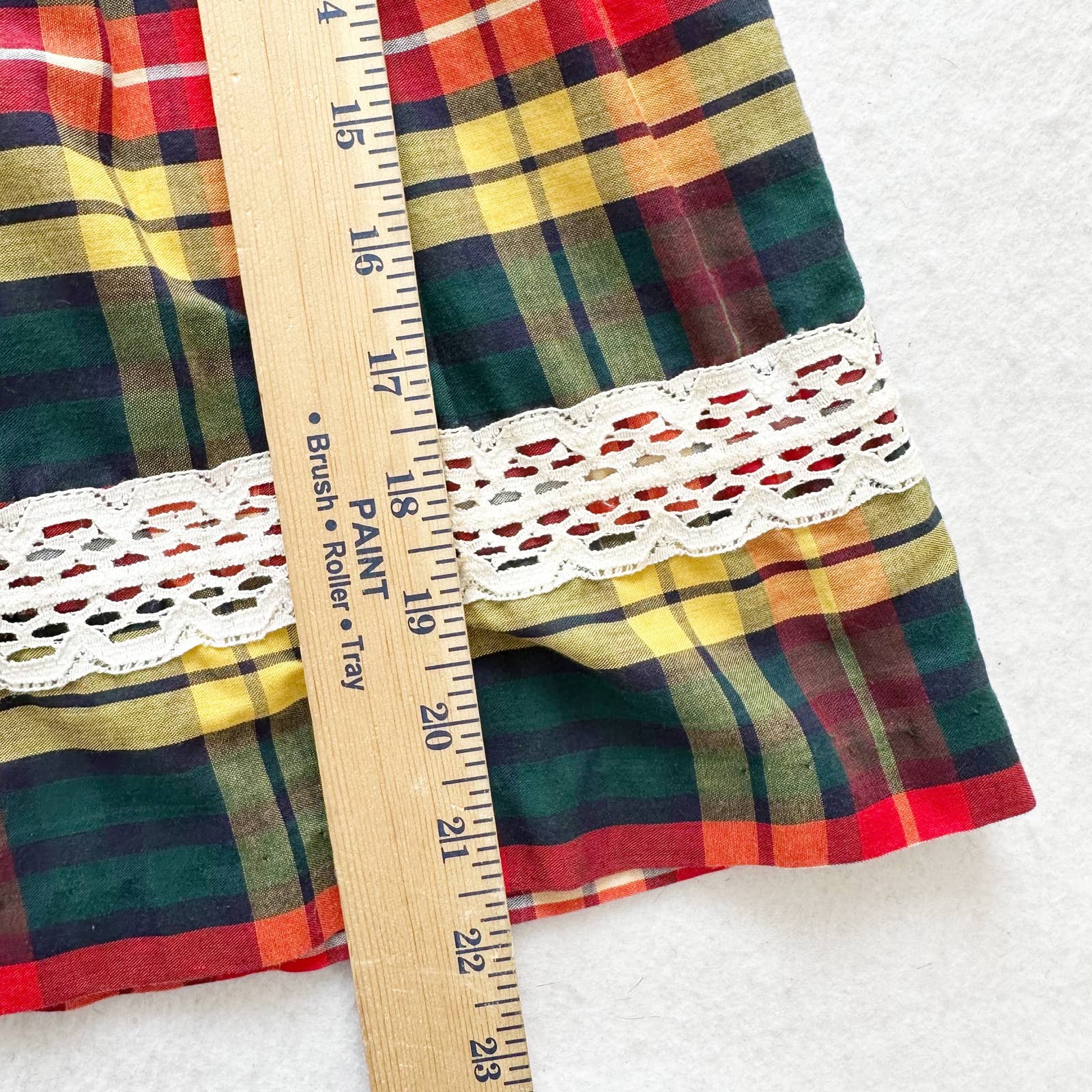 Vintage Plaid High Neck Crochet Lace Detail Dress: 4T - Yellow Clover Vintage Kids Clothes