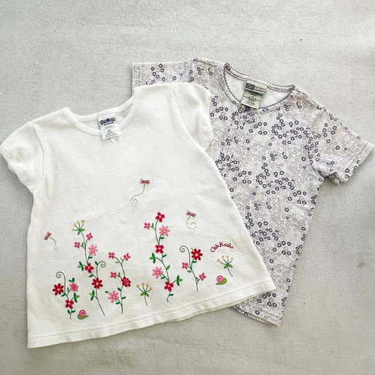 Vintage or Y2K OshKosh + Faded Glory Floral Girls Tee Bundle: 4T - Yellow Clover Vintage Kids Clothes
