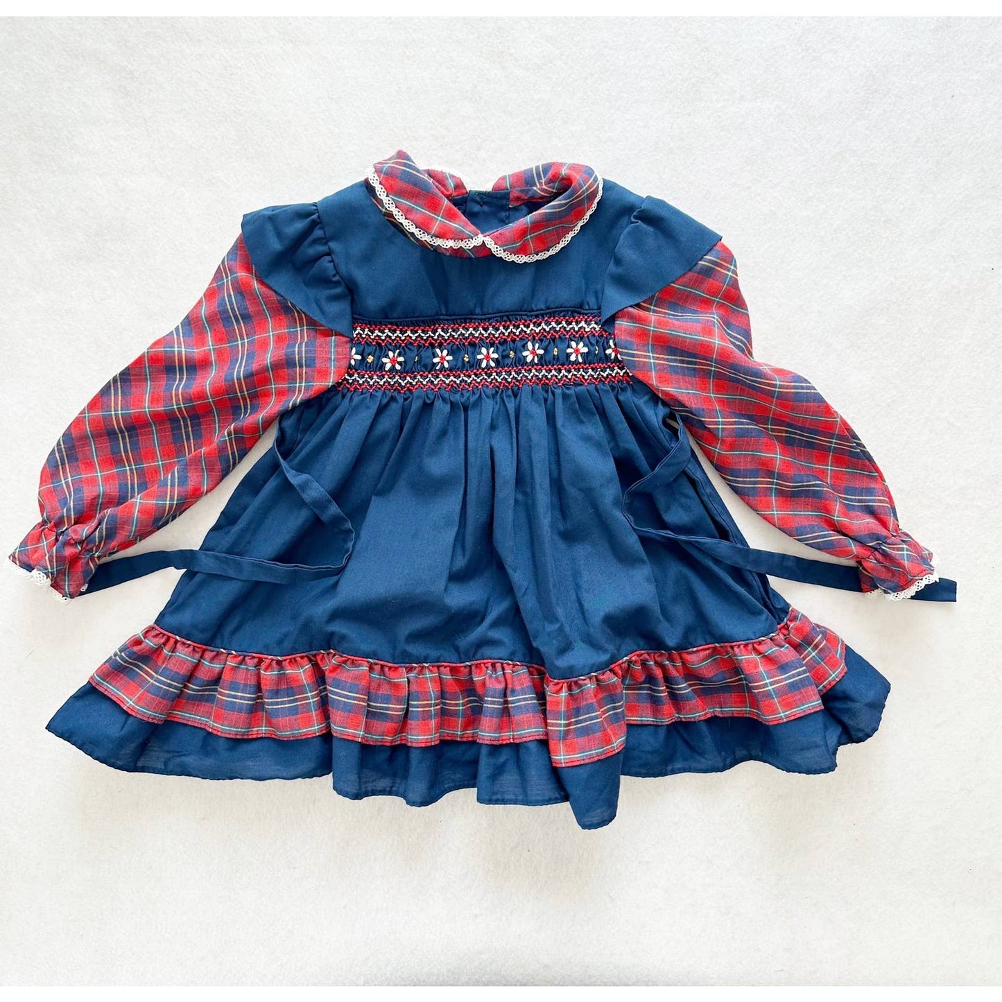 Vintage Polly Flinders Plaid Faux Pinafore Dress: 24m - Yellow Clover Vintage Kids Clothes