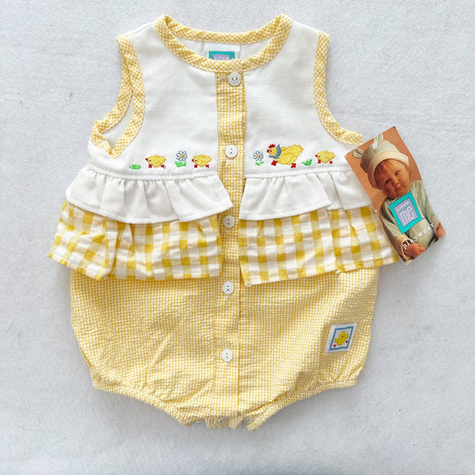 Vintage 90s or Y2K Little Me Chickens Seersucker Check Chickens Romper