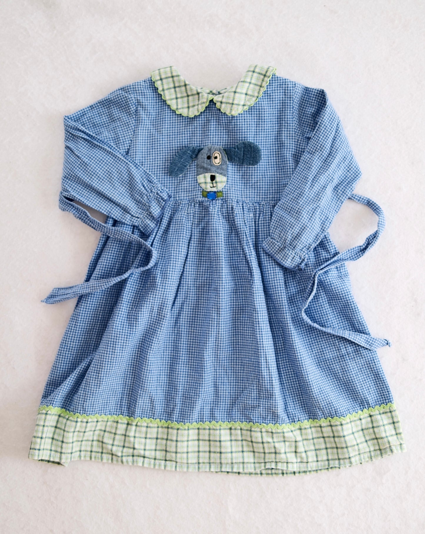 Vintage Sweet Potatoes Dog Appliqué Plaid Dress: 4T