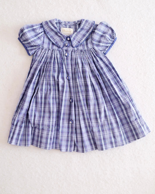 Strasburg Purple Plaid Flower Embroidered Button Dress: 18m? - Yellow Clover Vintage Kids Clothes