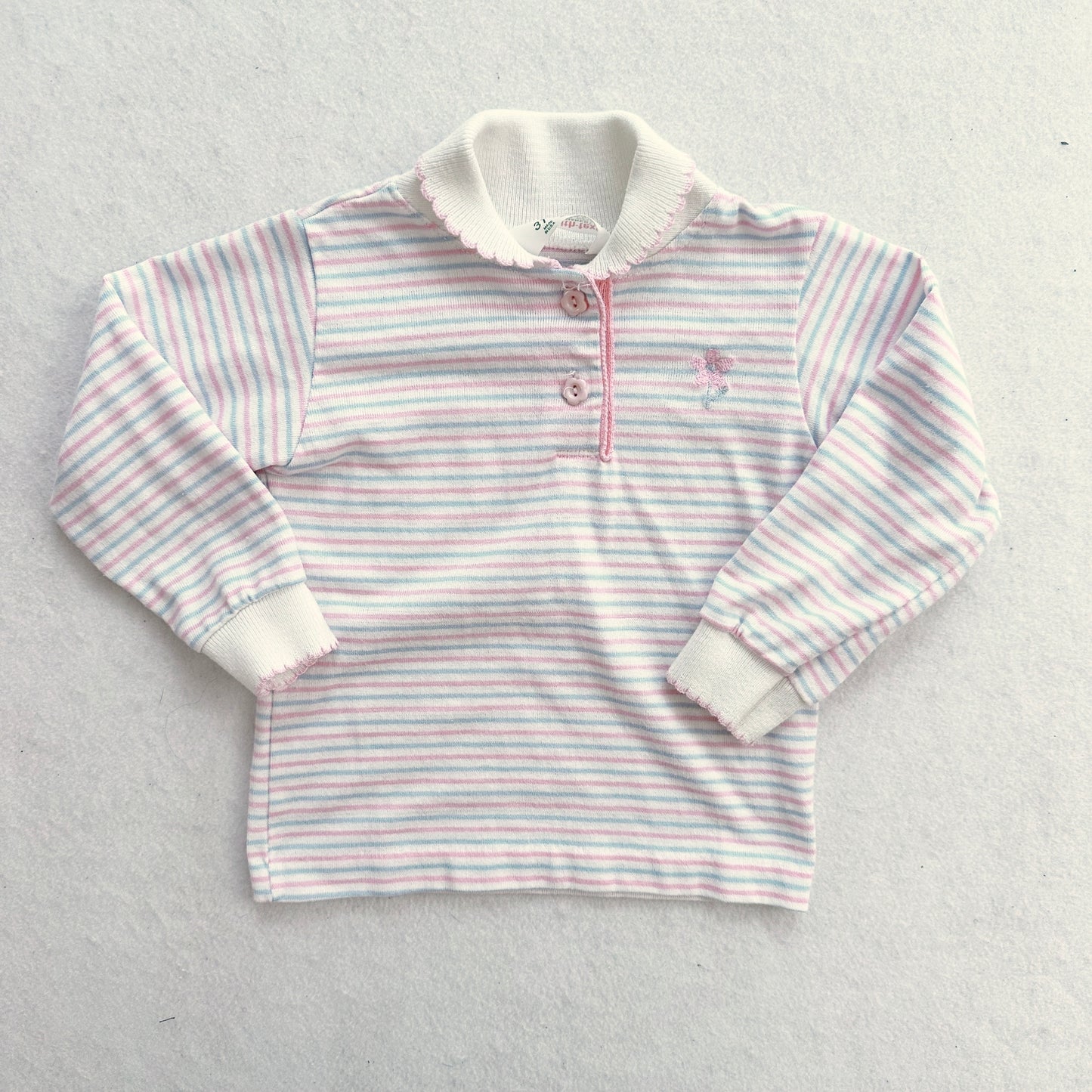 Vintage Healthtex Striped Flower Embroidered Top: 2T? - Yellow Clover Vintage Kids Clothes