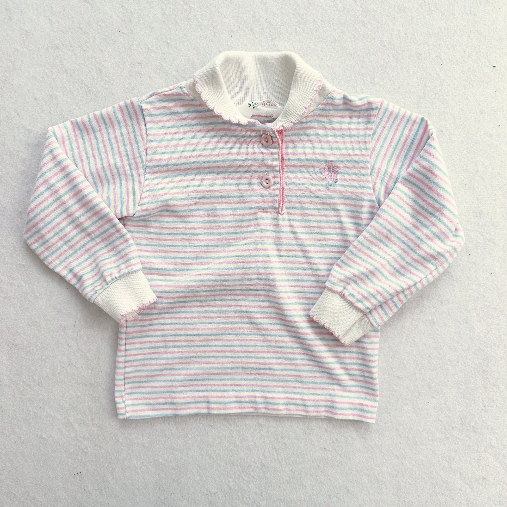 Vintage Healthtex Striped Flower Embroidered Top: 2T? - Yellow Clover Vintage Kids Clothes