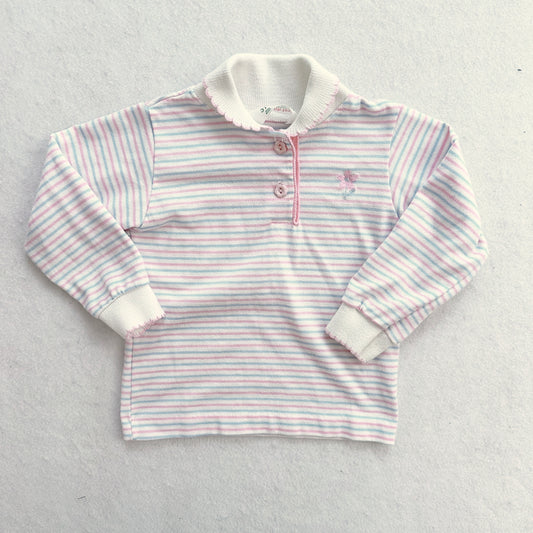 Vintage Healthtex Striped Flower Embroidered Top: 2T? - Yellow Clover Vintage Kids Clothes