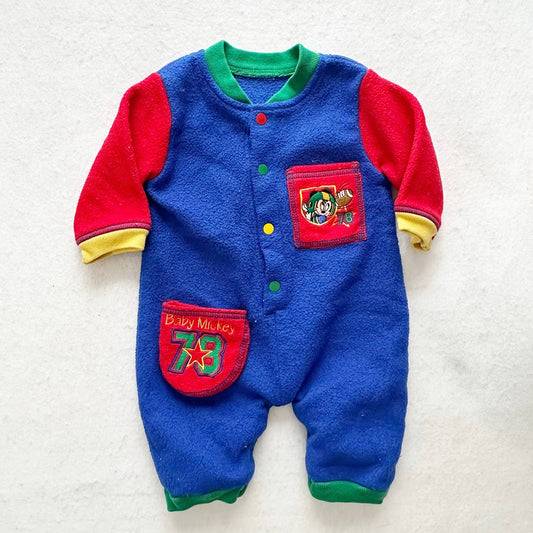Vintage Baby Mickey Football Color Block Fleece Romper: 9m
