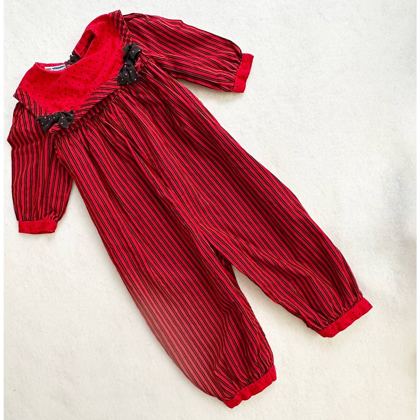 Vintage Polly Flinders Striped Polka Dot Romper: 18/24m - Yellow Clover Vintage Kids Clothes