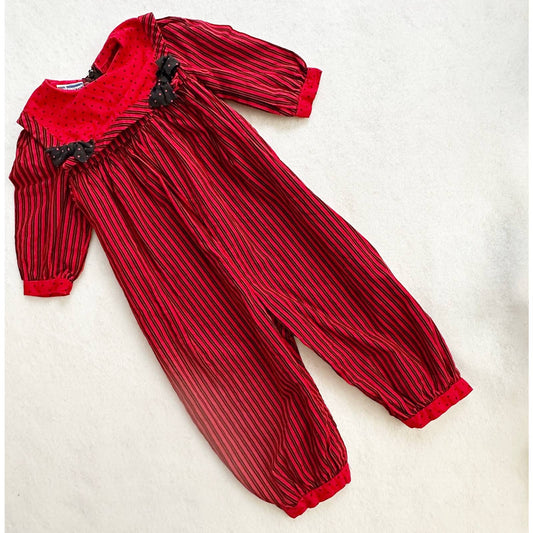 Vintage Polly Flinders Striped Polka Dot Romper: 18/24m - Yellow Clover Vintage Kids Clothes