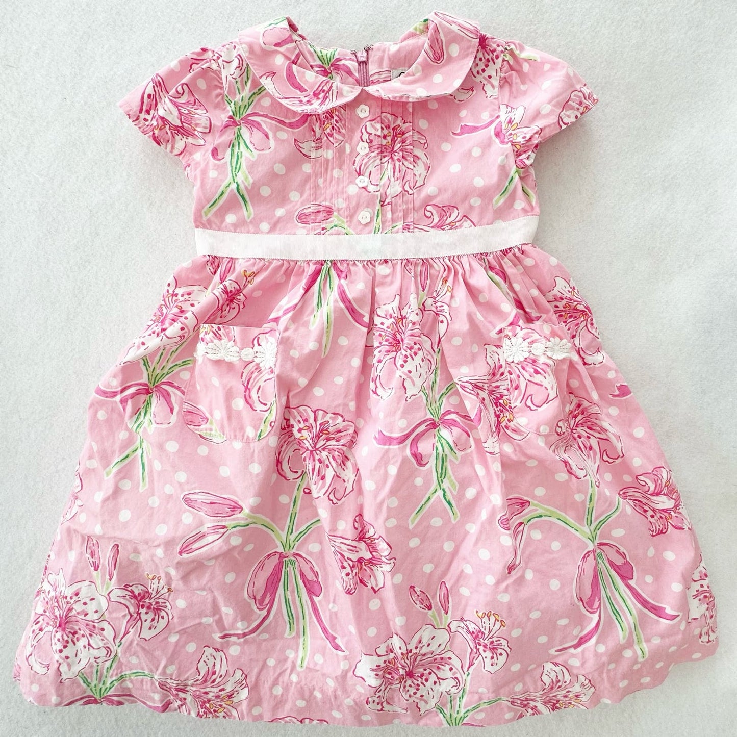 Y2K White Label Lilly Pulitzer Daylily Collared Dress - Yellow Clover Vintage Kids Clothes