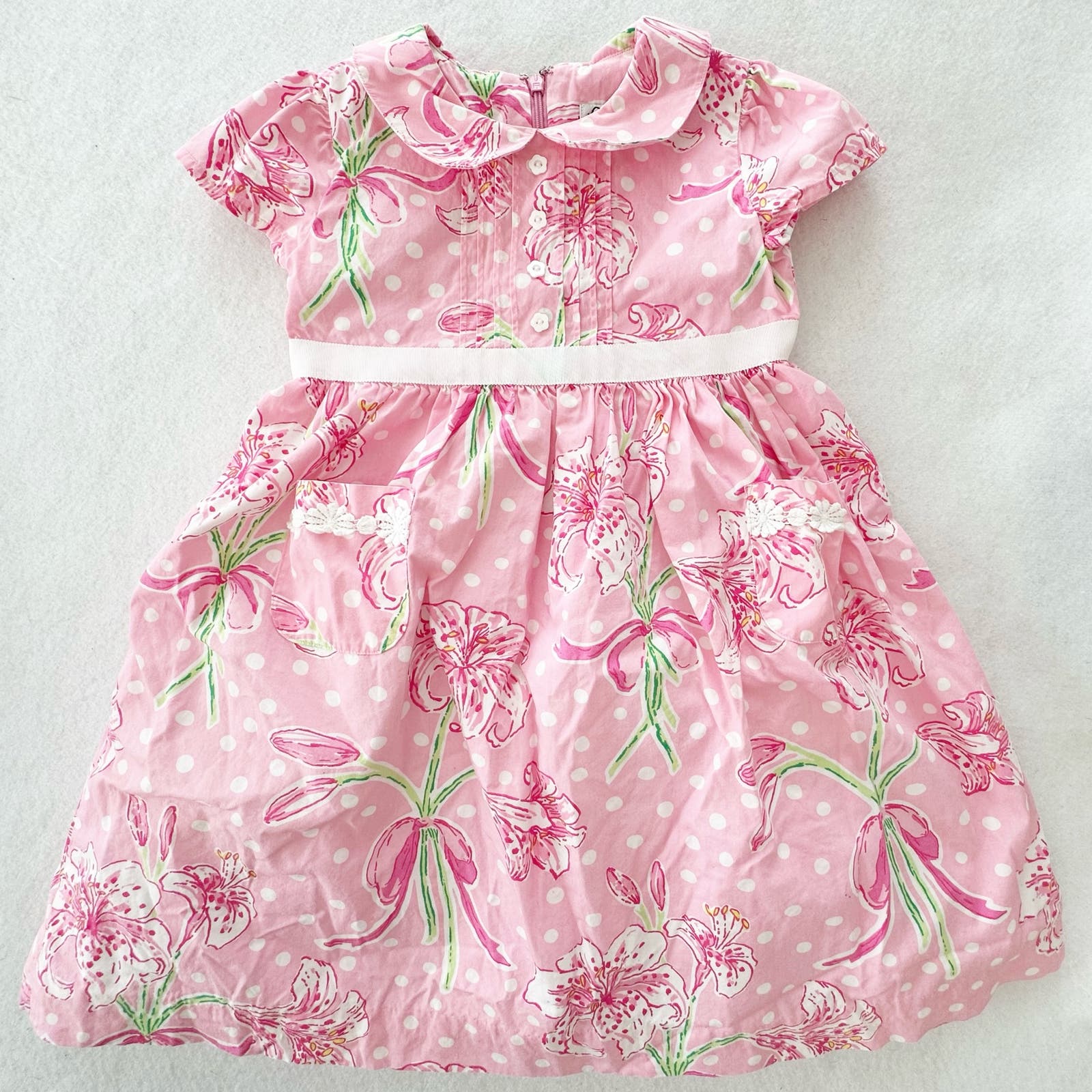 Y2K White Label Lilly Pulitzer Daylily Collared Dress - Yellow Clover Vintage Kids Clothes