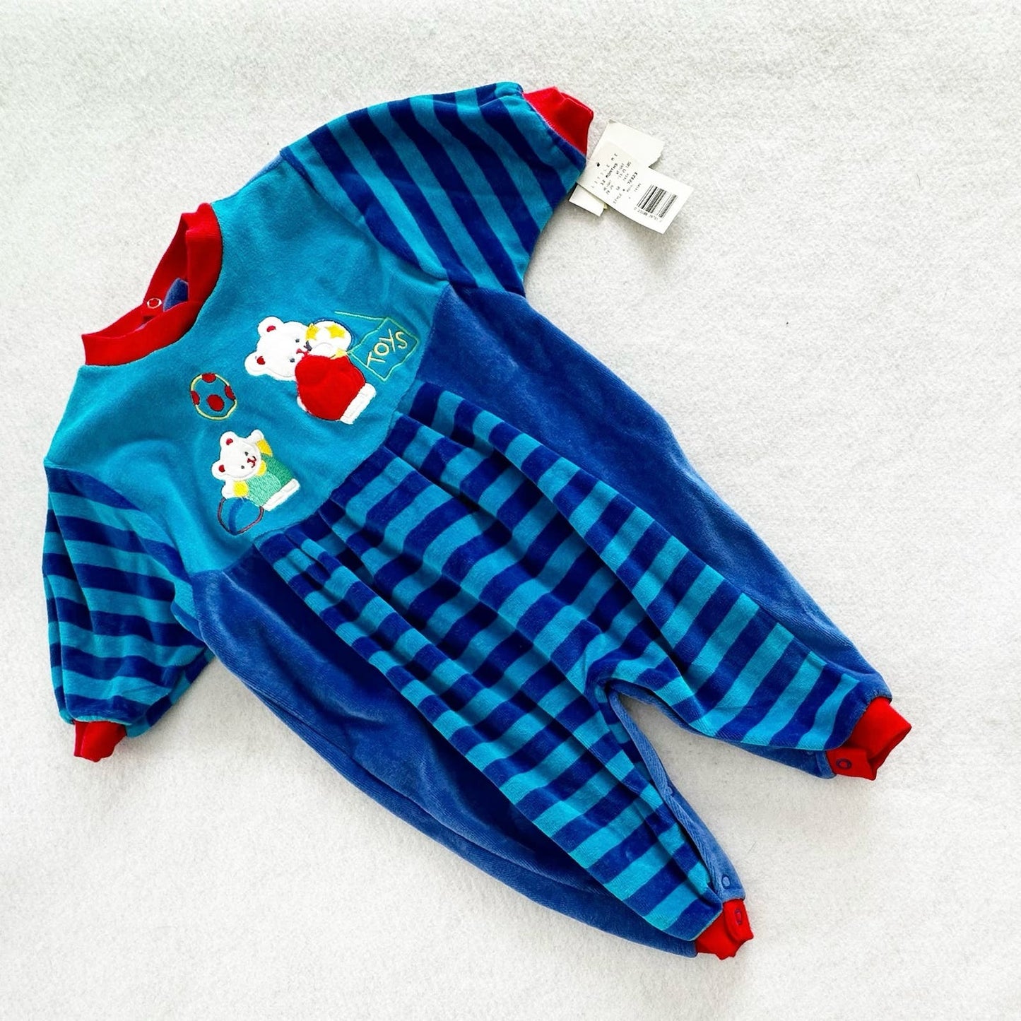 Vintage Little Me Velour Teddy Bear Striped Jumpsuit Romper: 12/18m? - Yellow Clover Vintage Kids Clothes