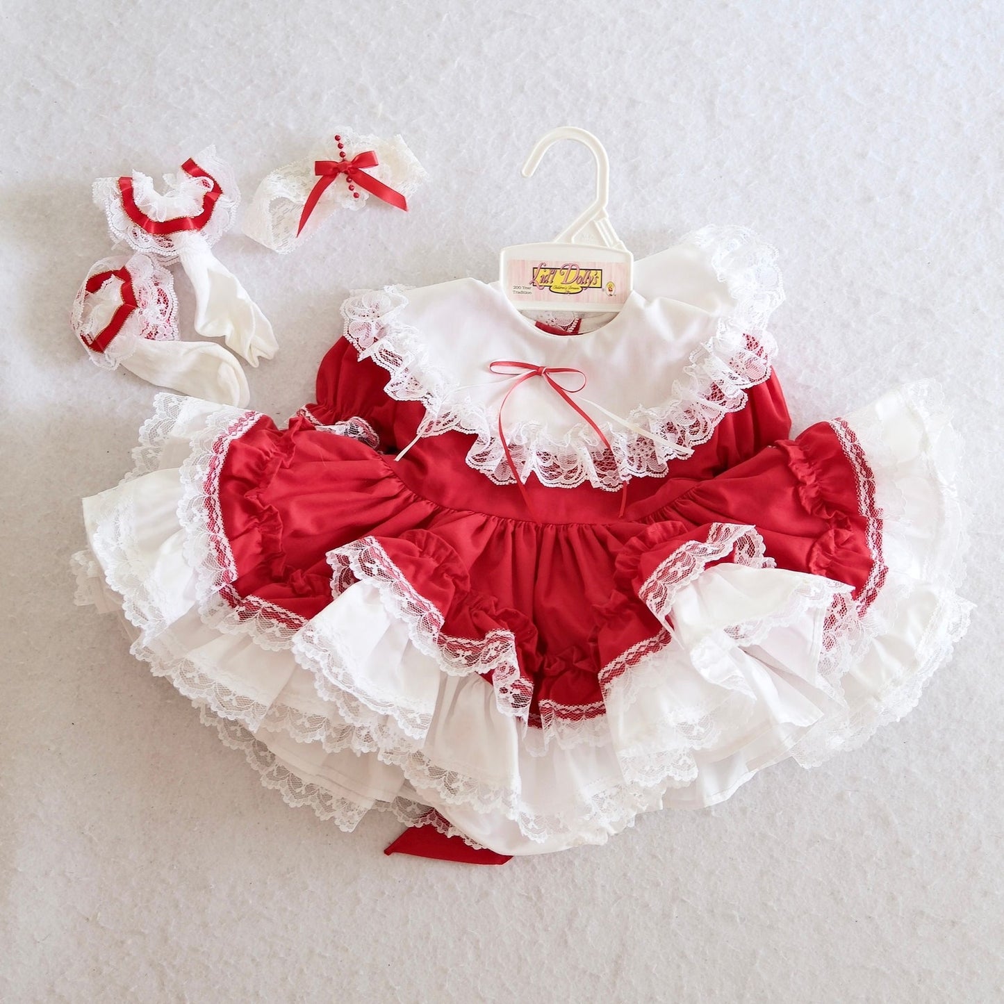 Modern Lid'l Dolly's Red & White Lace Ruffle Baby Dress Set, 13-15 lbs