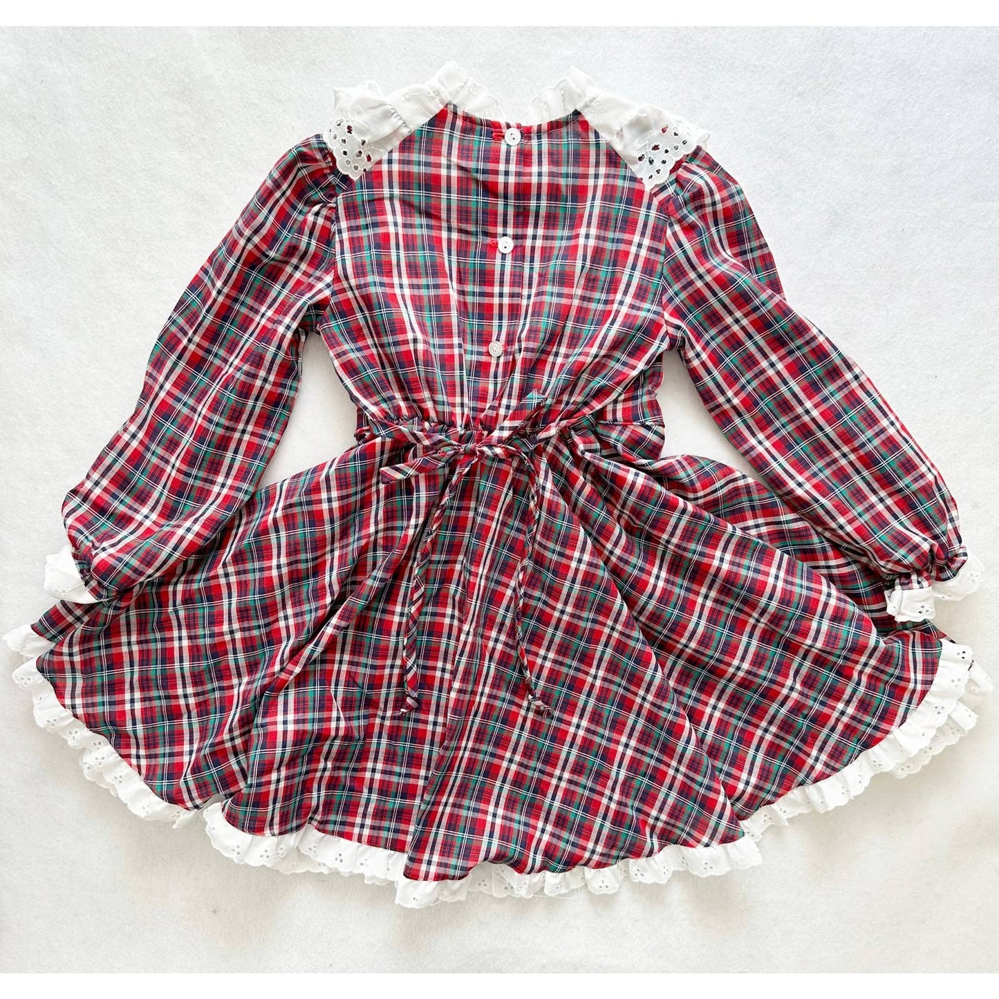 Vintage Sandy’s Girls Plaid Eyelet Twirl Skirt Dress: 6y - Yellow Clover Vintage Kids Clothes