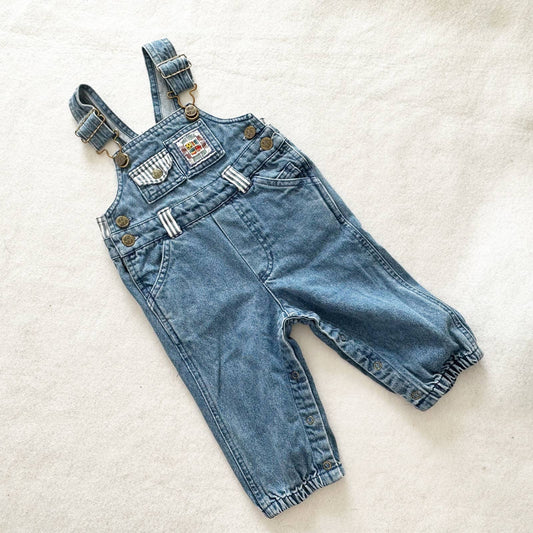 Vintage Okie Dokie Striped Denim Overalls: 12/18m? - Yellow Clover Vintage Kids Clothes